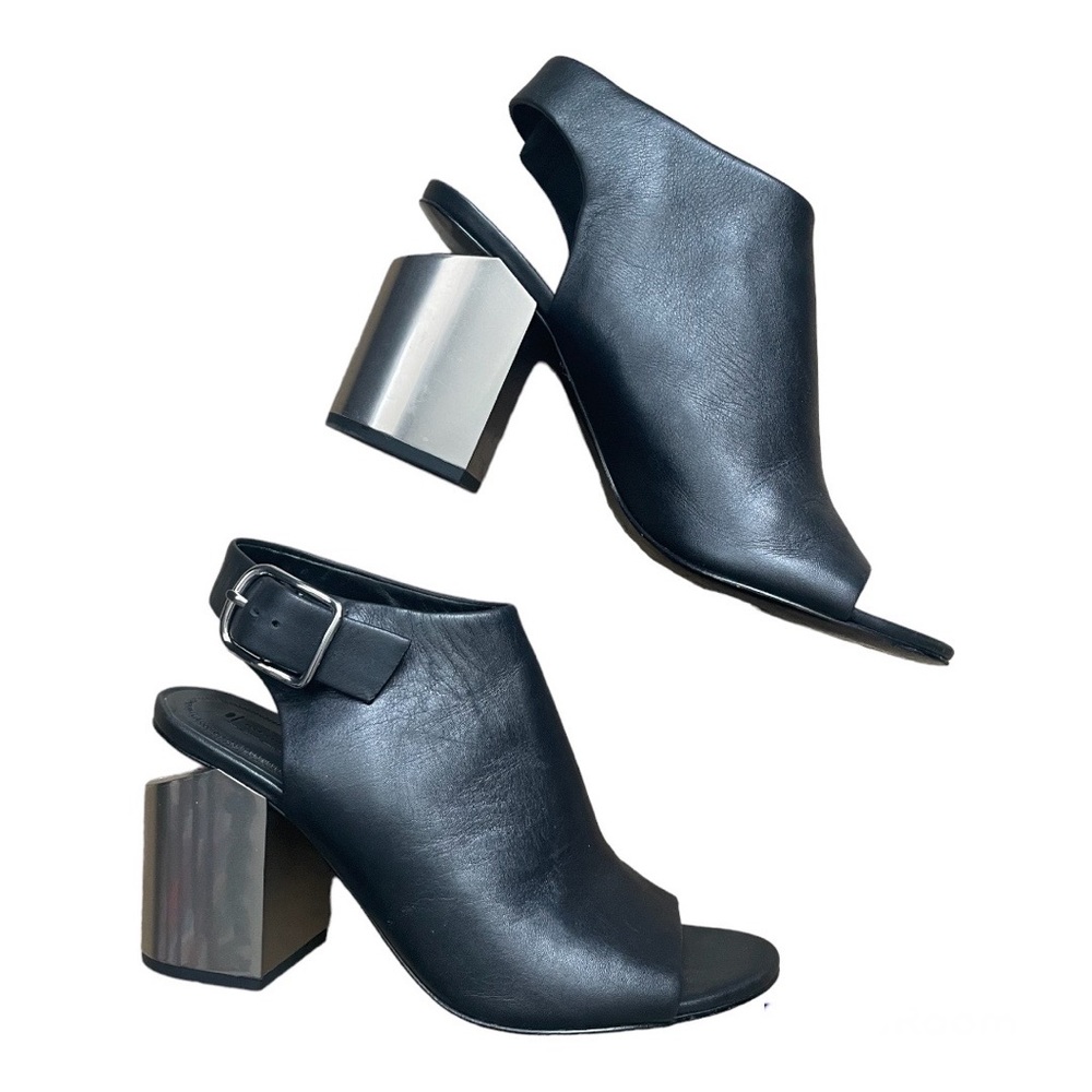Alexander Wang Nadia Leather Cut Out Peep Toe Silver Heel Shoes Size 8